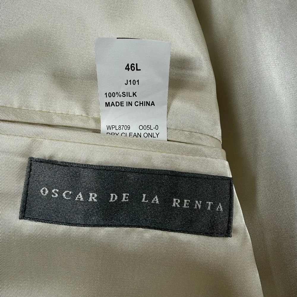 Oscar De La‎ Renta Men's 100% Silk Sport Coat Jacket Blazer Beige Size 46L